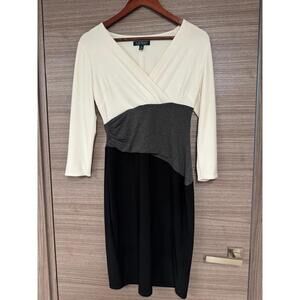 Ralph Lauren 4P Colorblock Sheath Dress Black Gray Ivory Wrap V-Neck Petite